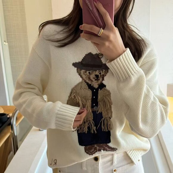 Polo Ralph Lauren White sweater with cowboy bear pattern - Picture 1 of 7